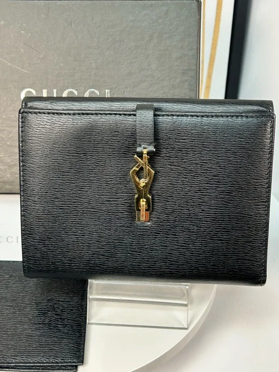 2-Pc GUCCI Jackie Black Leather Bifold Wallet with Checkbook 🖤 - Picture 14 of 17